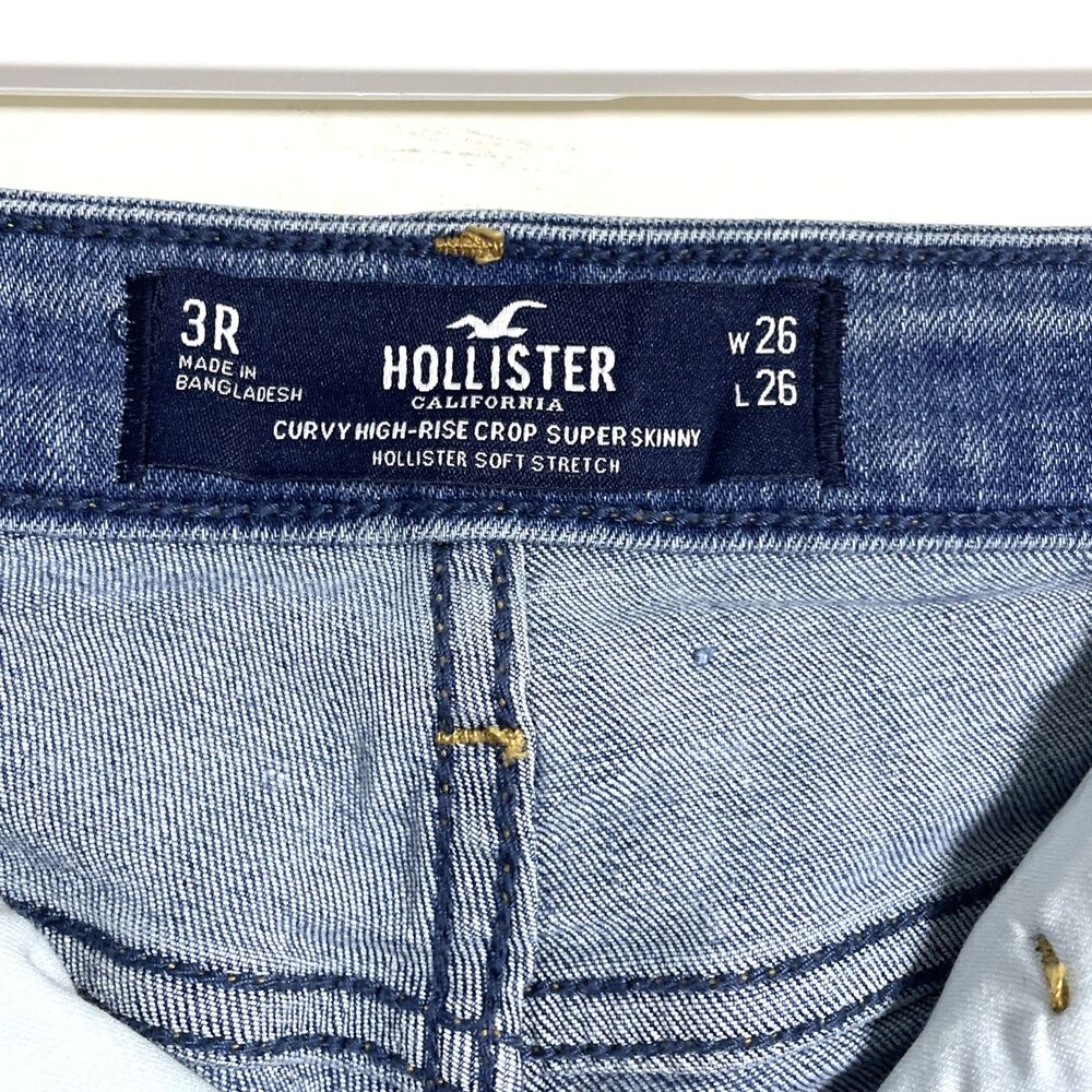 Hollister Women's Curvy High Rise Cropped Skinny Jeans Size 26  Stars Embroidery - Picture 3 of 8